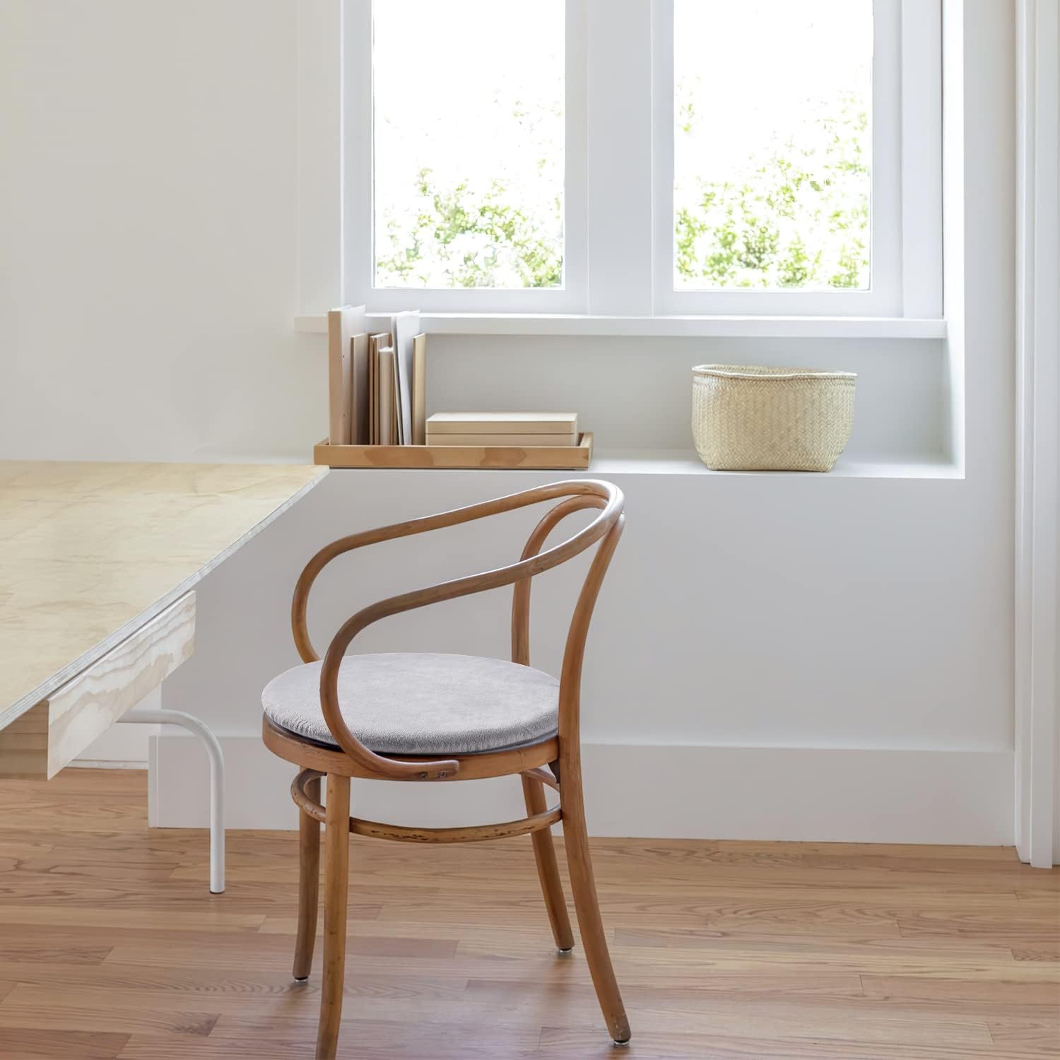 Round Memory Foam Chair Cushion Circle Bar Stool Pad Detachable Chair Seat Cushion with Removable Cover and Rubber Back Anti Slip Kitchen Dining Chair Pad 13 Inches Grey