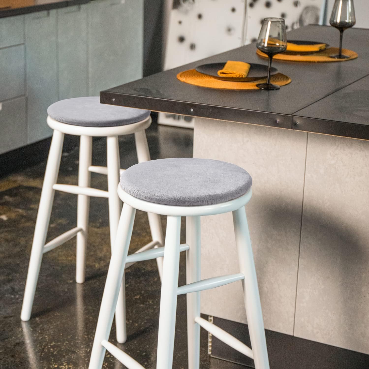 Round Memory Foam Chair Cushion Circle Bar Stool Pad Detachable Chair Seat Cushion with Removable Cover and Rubber Back Anti Slip Kitchen Dining Chair Pad 13 Inches Grey