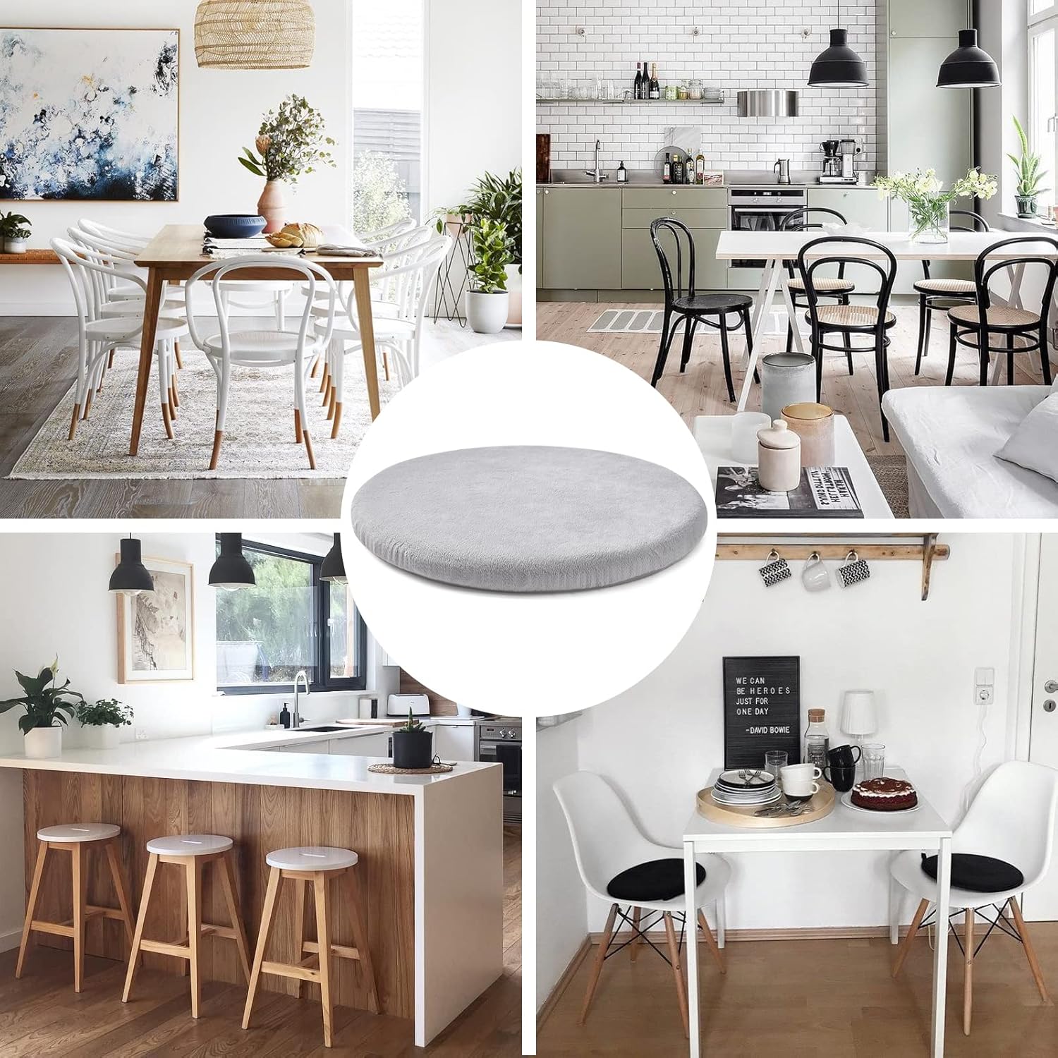 Round Memory Foam Chair Cushion Circle Bar Stool Pad Detachable Chair Seat Cushion with Removable Cover and Rubber Back Anti Slip Kitchen Dining Chair Pad 13 Inches Grey
